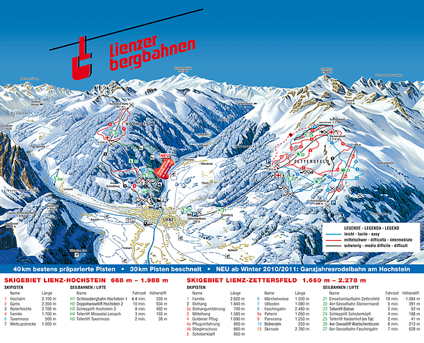 Lienzer Bergbahnen - Zettersfeld/Hochste Pistenkarte